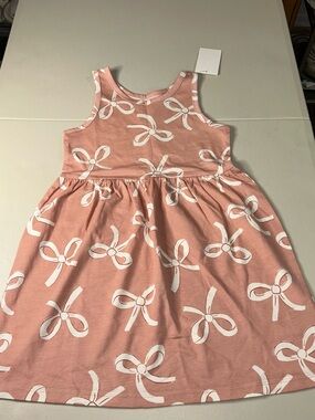 H&M Girls' Dusty Pink Bow-Print Sleeveless Dress